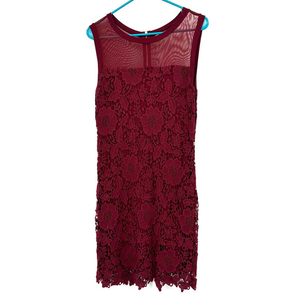 Kut from the Kloth size 6 red crochet lace dress sleeveless mesh neck zip‎ back